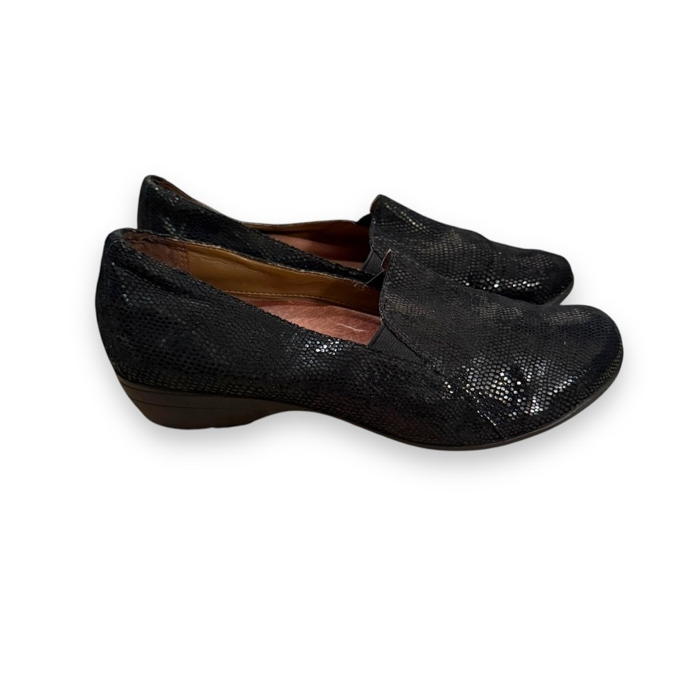 Dansko Farah Black Leather Lizard Reptile Embossed Slip On Loafers Clogs Sz 41
